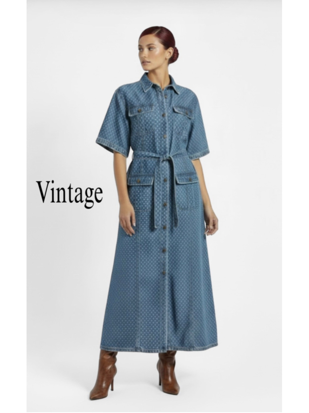 Jane Ashley Vintage Western Polka Dot Jean Maxi Dress